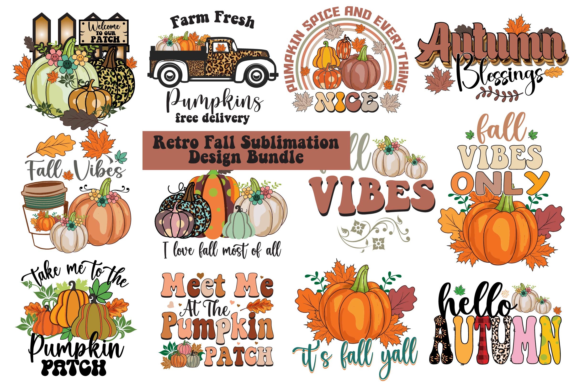 Retro Fall Sublimation Design Bundle Graphic by Creative T- Shirt ...