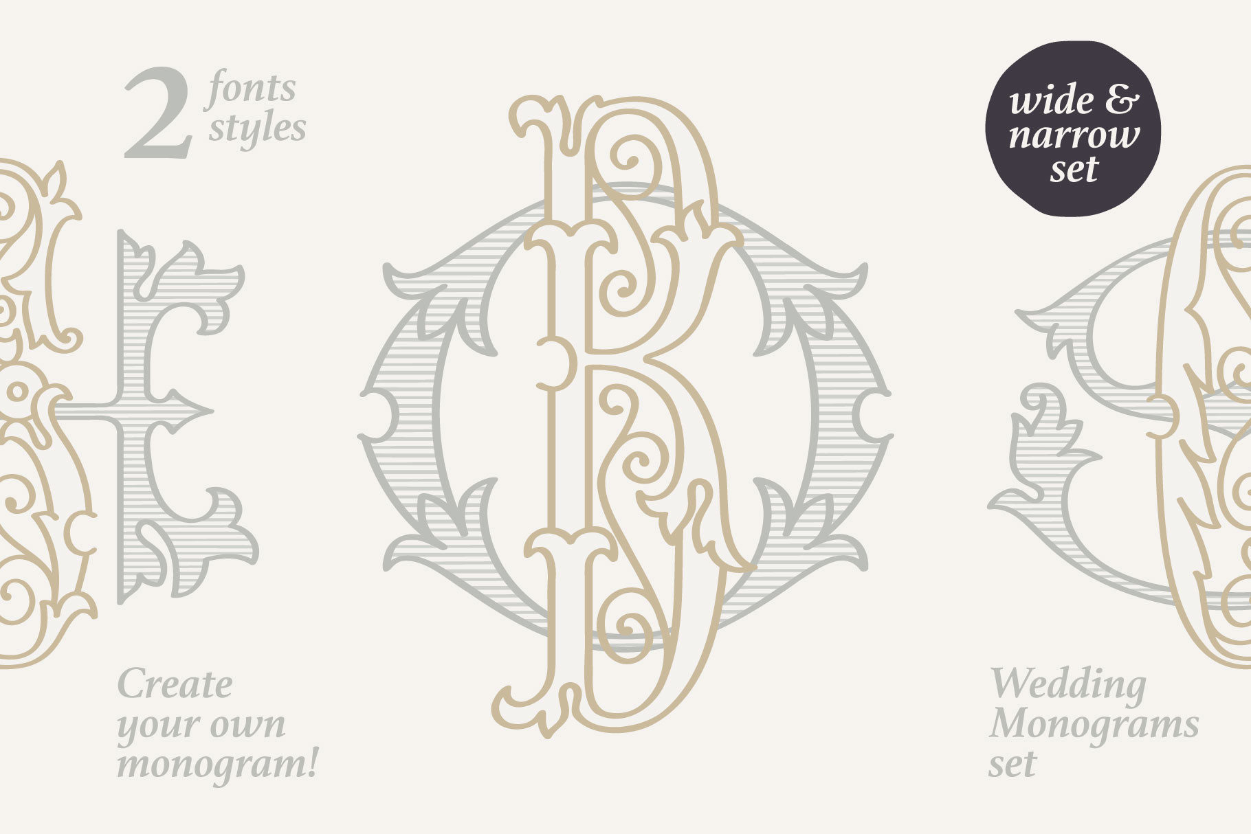Decorative Wedding Monograms font preview showing ornate initials