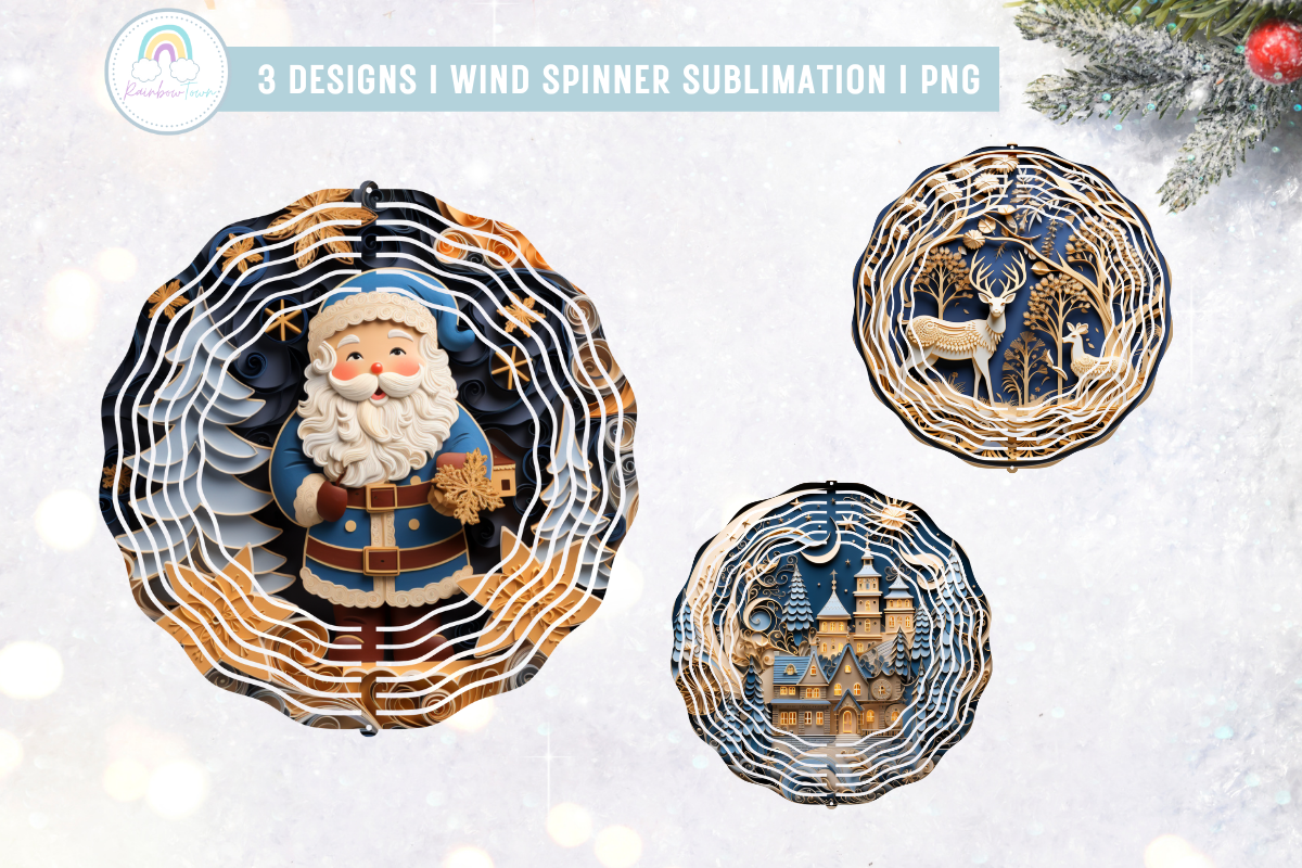 3D Blue Christmas Wind Spinner Graphic by Rainbowtown · Creative Fabrica