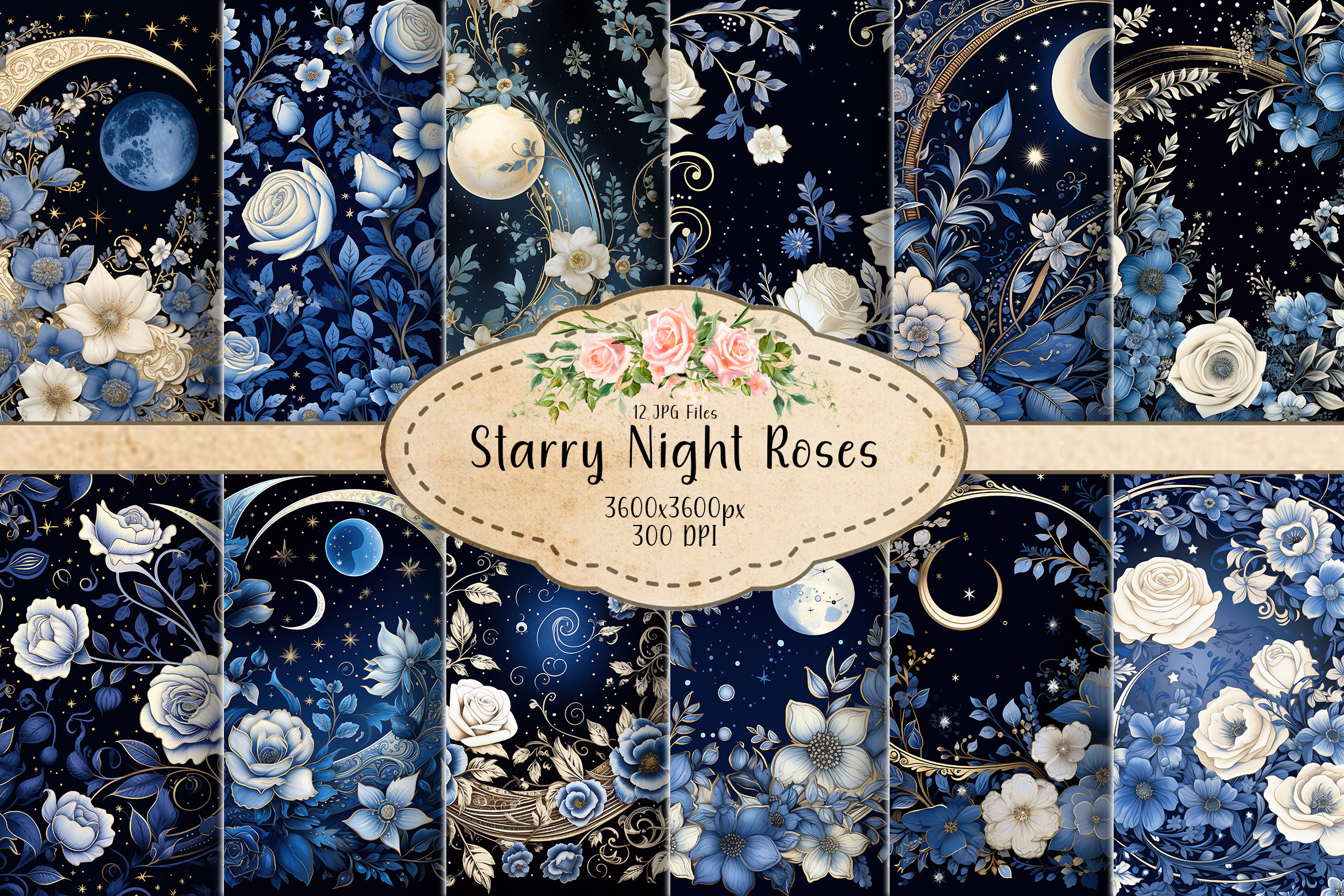 Starry Rose Starry Night Roses Graphic by curvedesign · Creative Fabrica