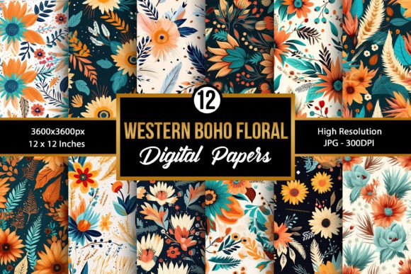 Western Boho Flowers Seamless Patterns Graphic by Creative Store ...
