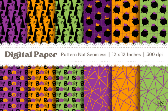 12 Halloween Digital Paper Pattern Pack Graphic by Heyv Studio ...
