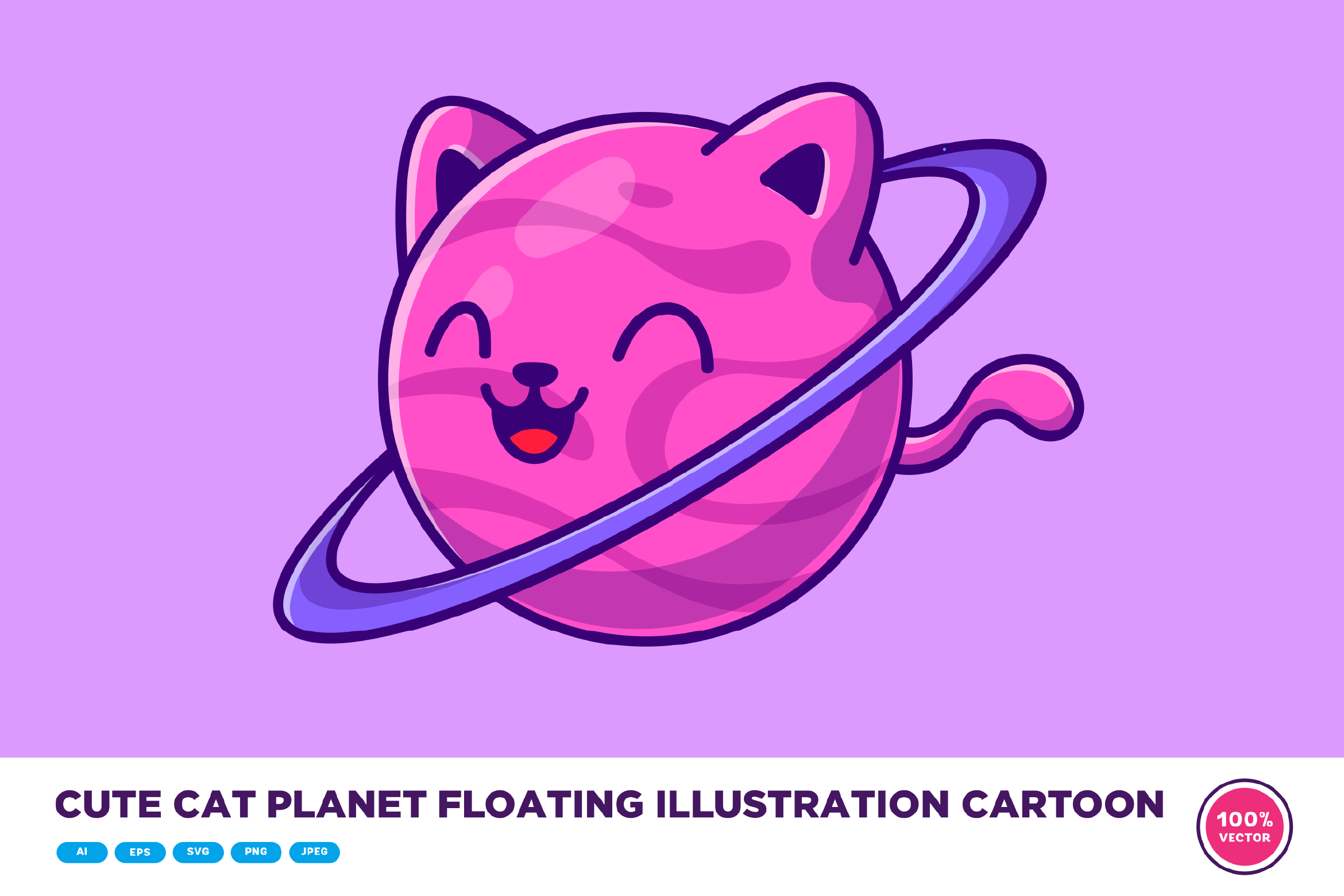 Cute Cat Planet Floating Illustration Graphic by catalyststuff ...