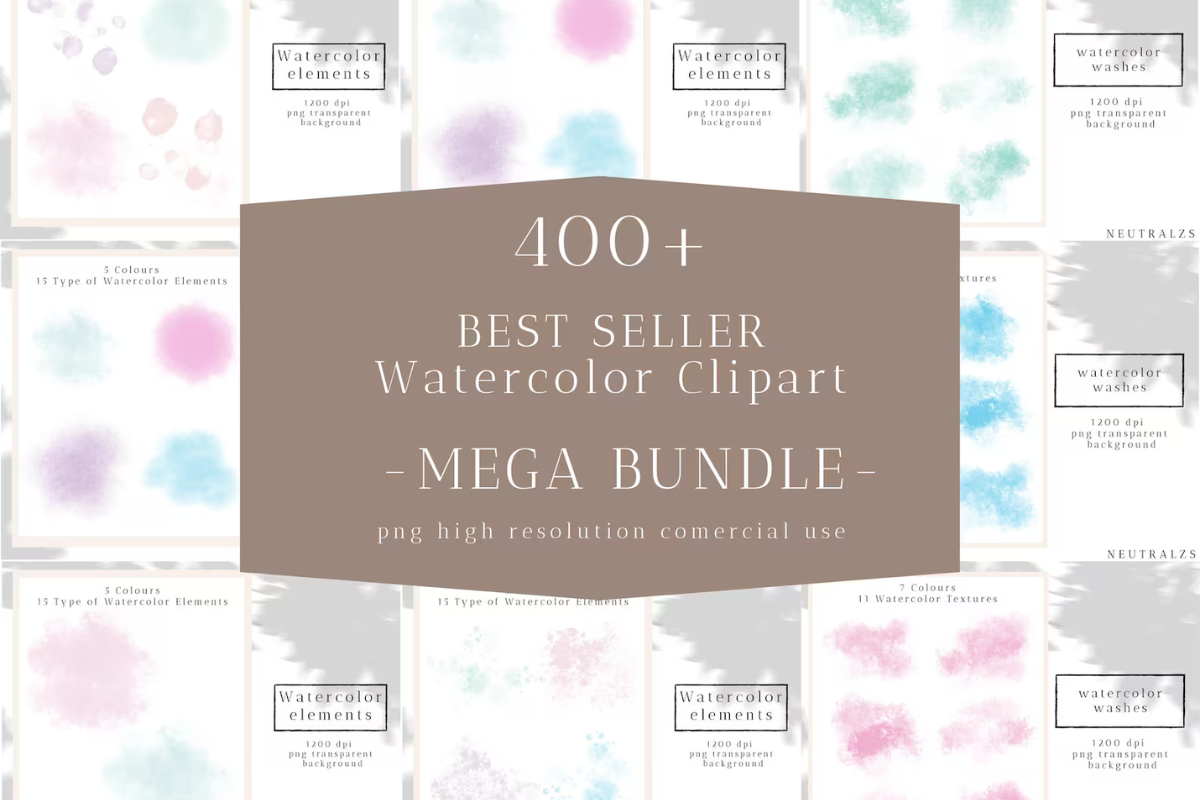 WaterColor Splash PNG MEGA BUNDLE