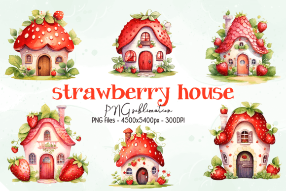 Strawberry House Watercolor Clipart Graphic Illustrations By Artistry Alley