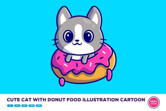 Cute Cat with Donut Food Illustration