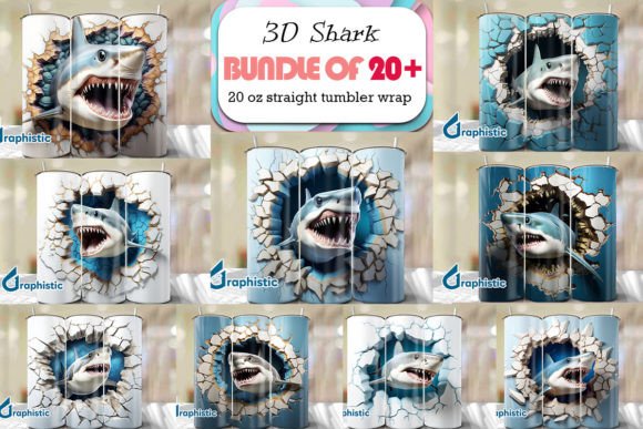 Shark 3D Smashed Wall Art Bundle Graphic Backgrounds By Graphistic