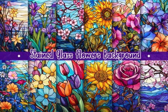 Preview of Stained Glass Flowers Background