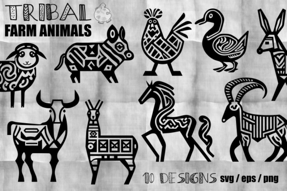 Vector Tribal Farm Animal Silhouettes