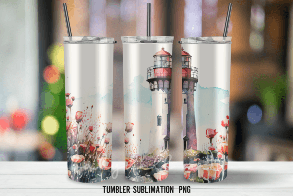Watercolor Lighthouse Tumbler Sublimatio Graphic Crafts By Babydell Art