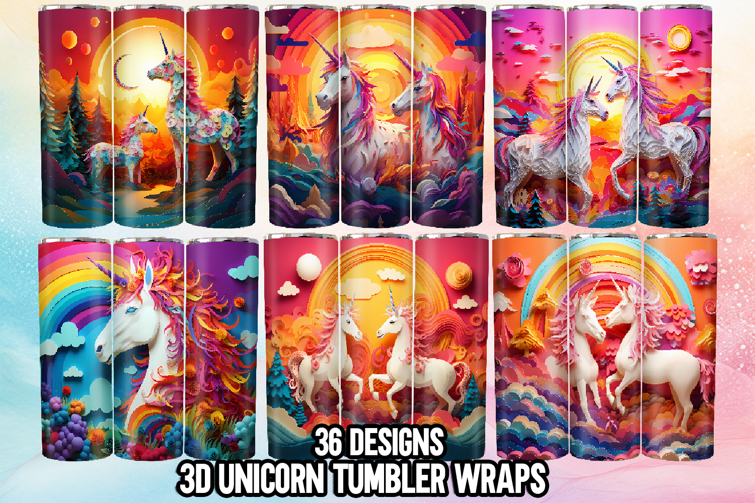 3D Unicorn Tumbler Wraps Graphic by Leaked Ink · Creative Fabrica