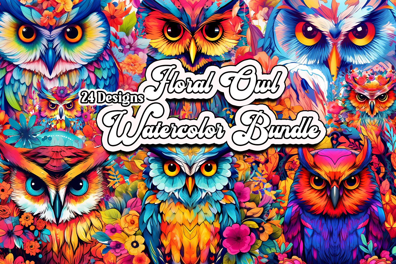 Floral Owl Watercolor Bundle Graphic by Leaked Ink · Creative Fabrica