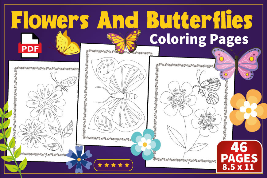 Flowers and Butterflies Coloring Pages