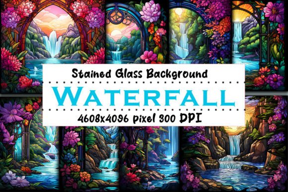 Waterfall Stain Glass Background Bundle