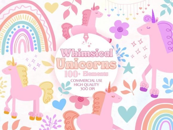 Whimsical Pastel Unicorn Clipart Graphic Illustrations By HouseOfClipart