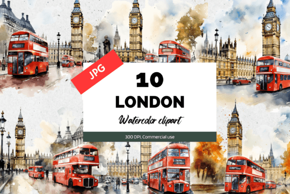 10 Watercolor London Clipart JPG Travel Graphic by KiwiCakeStudio ...