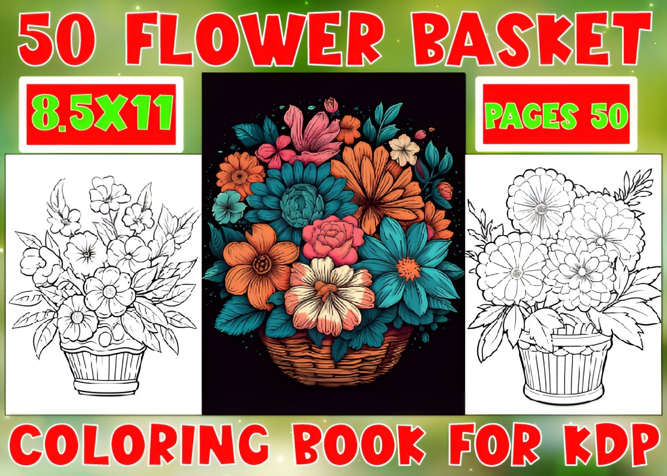 50 Flower Basket Coloring Book for KDP 1 Graphic by Nisad Design House ...
