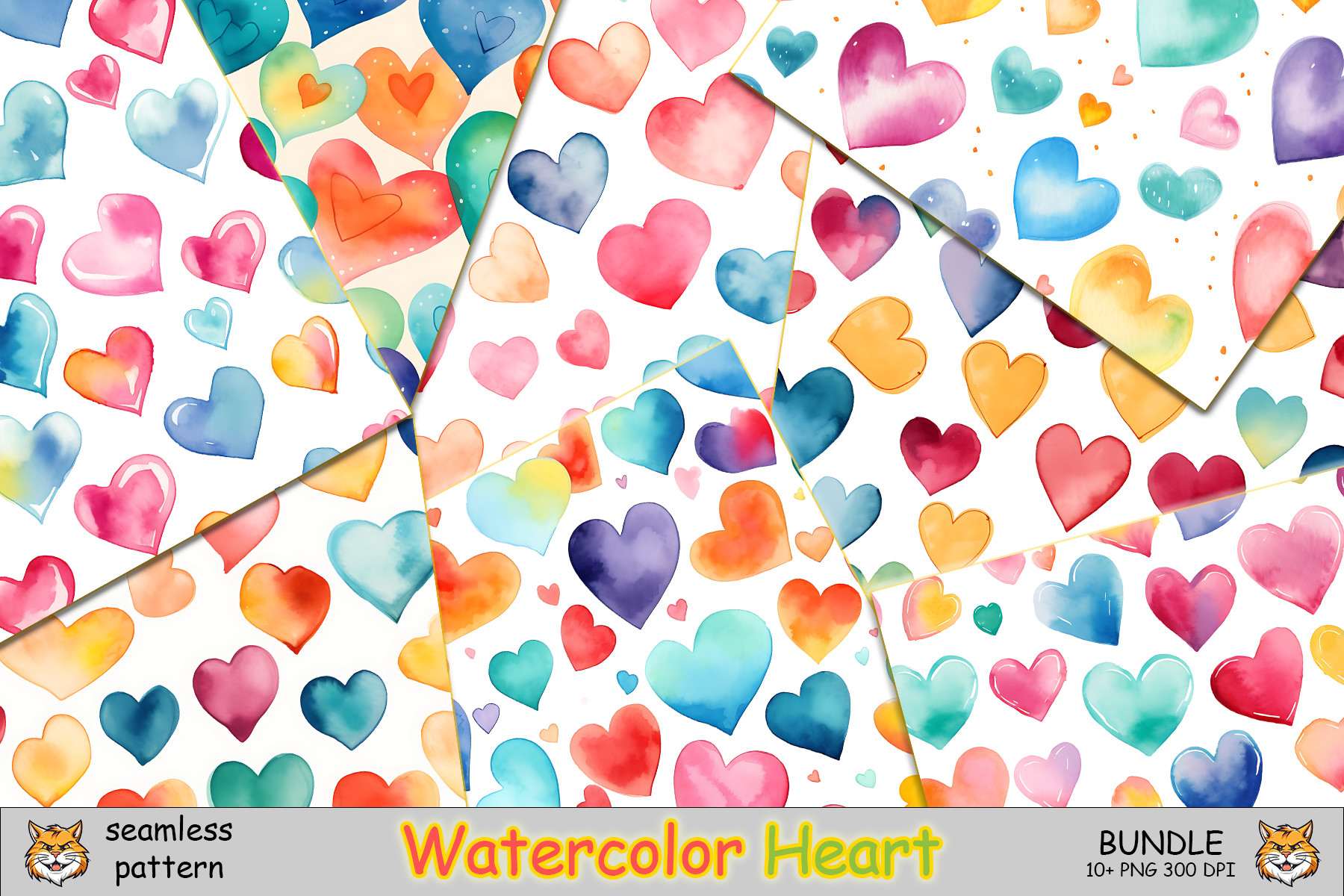 Heart Watercolor Seamless Pattern Bundle Graphic by Meow.Backgrounds ...