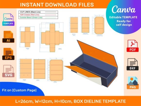 Rigid Box with Megnetic Closer Flap Graphic Print Templates By DesignConcept