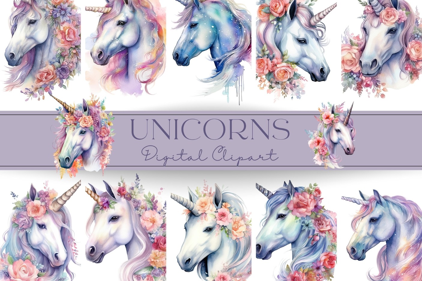 Watercolor Fairytale Unicorns Clipart Graphic by Tanya Kart · Creative ...