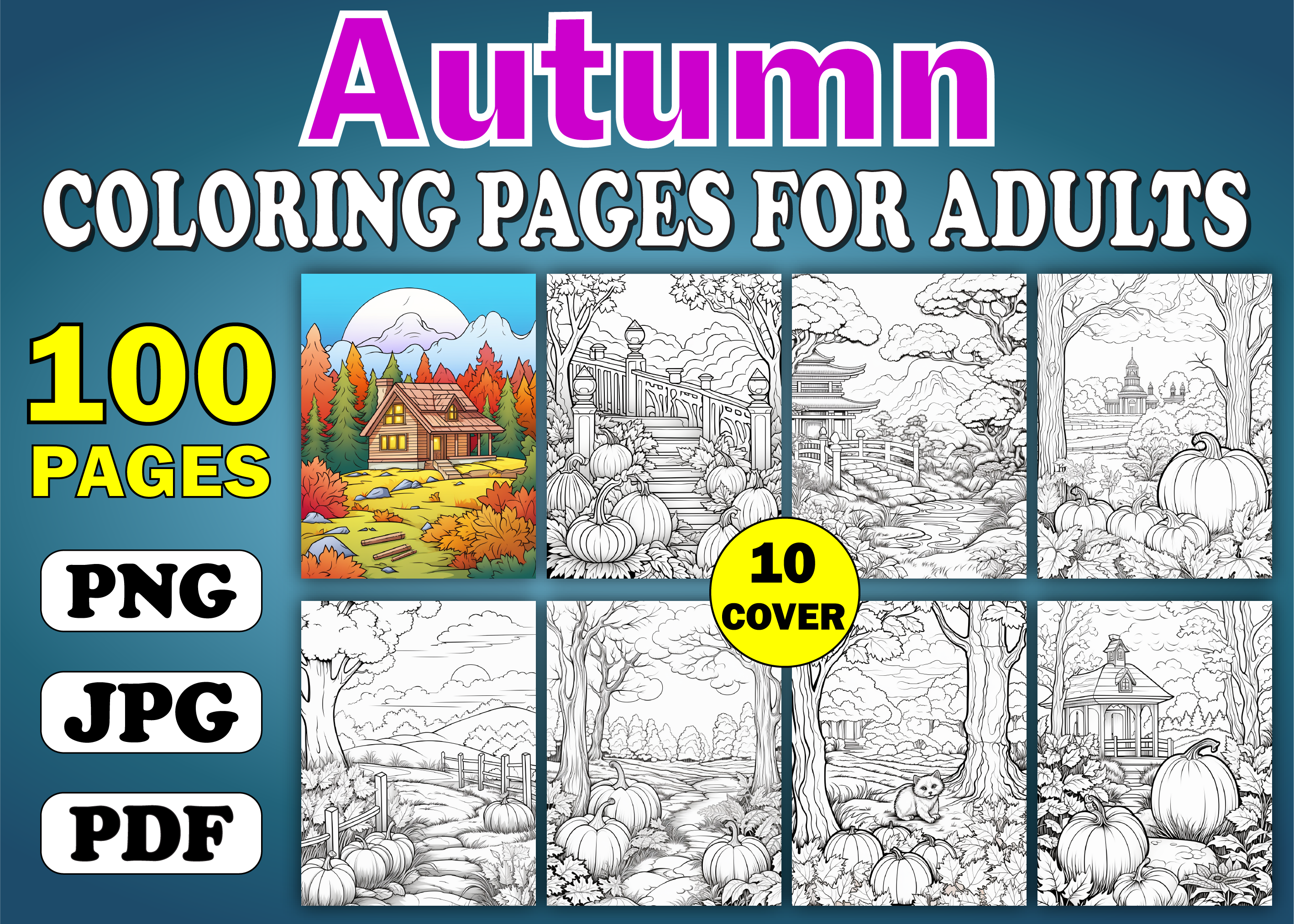 100 Autumn Coloring Pages for Adults