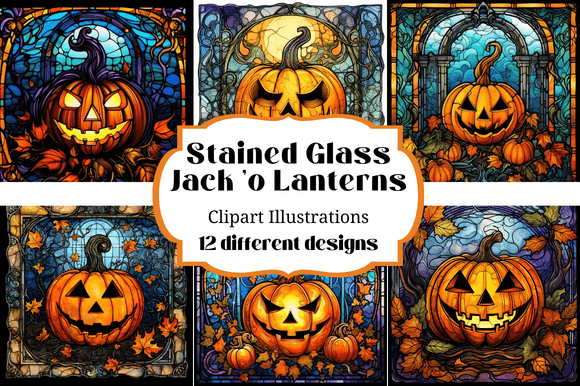 Stained Glass Jack 'o Lantern Pumpkins