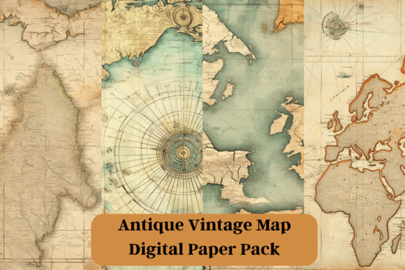 Antique Vintage Map Digital Paper Pack Graphic by sublimation avenue ...
