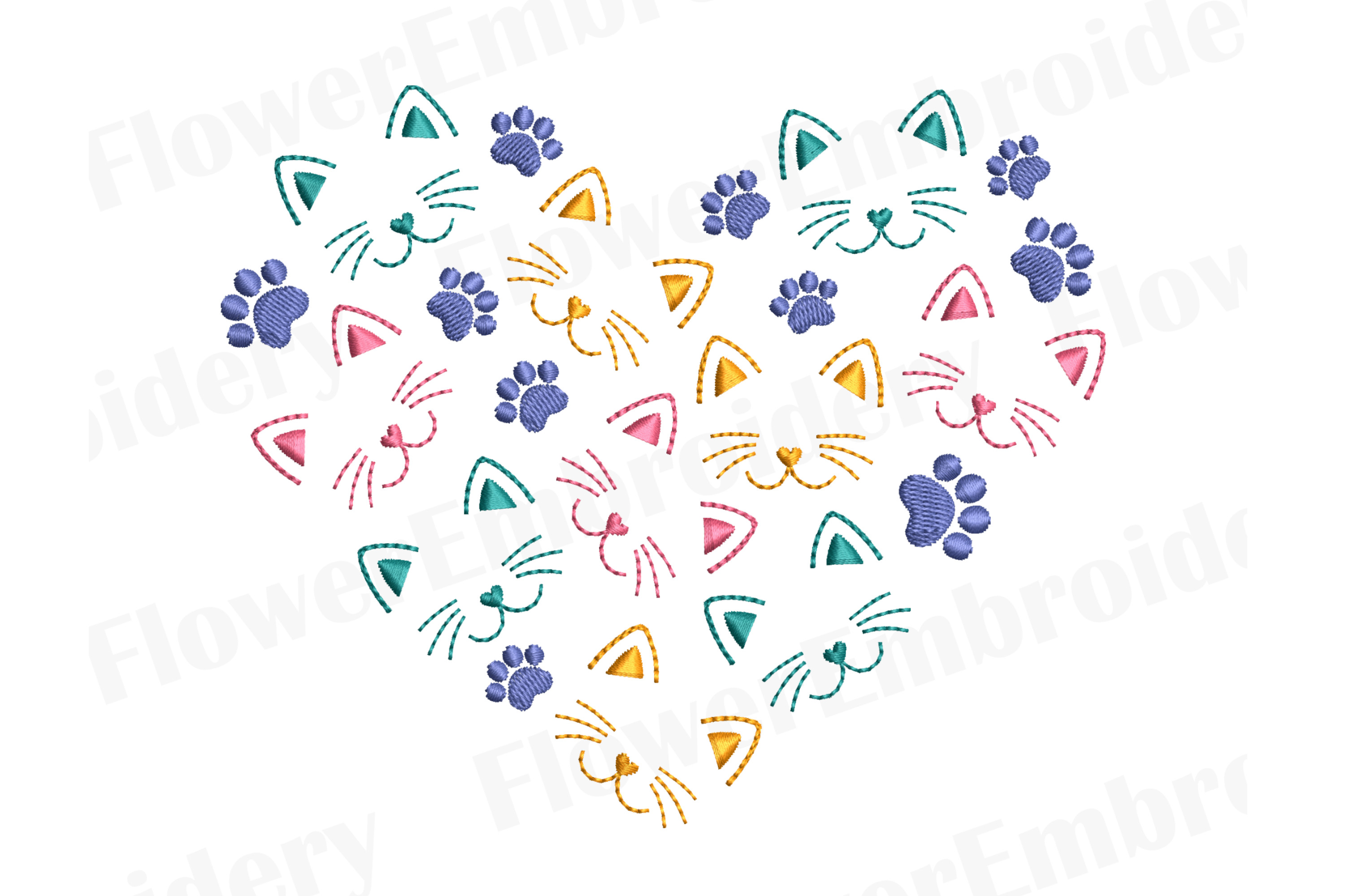 I Love Cat Machine Embroidery Design