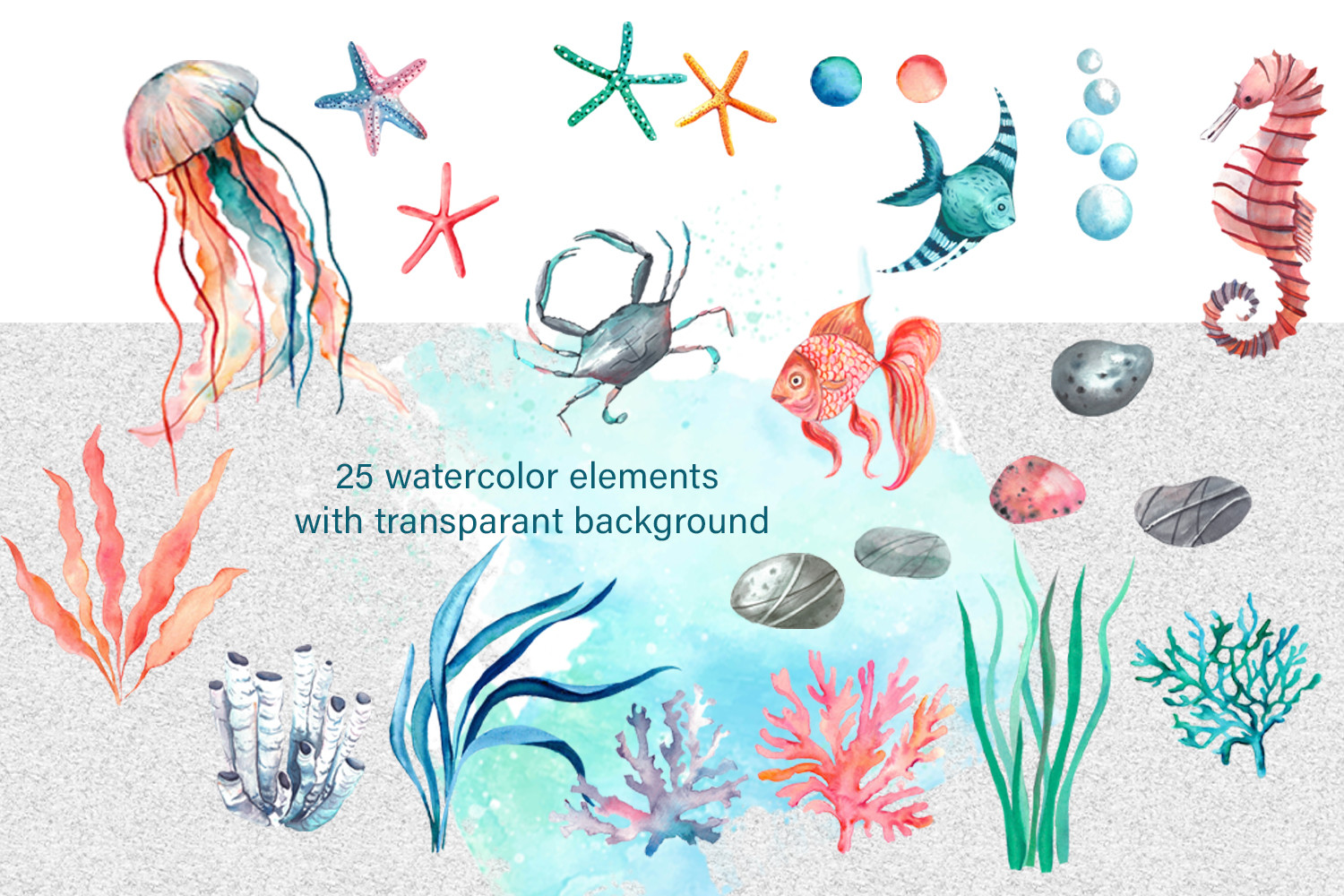 Nautical Watercolor Clipart. Ocean Png - photo 2