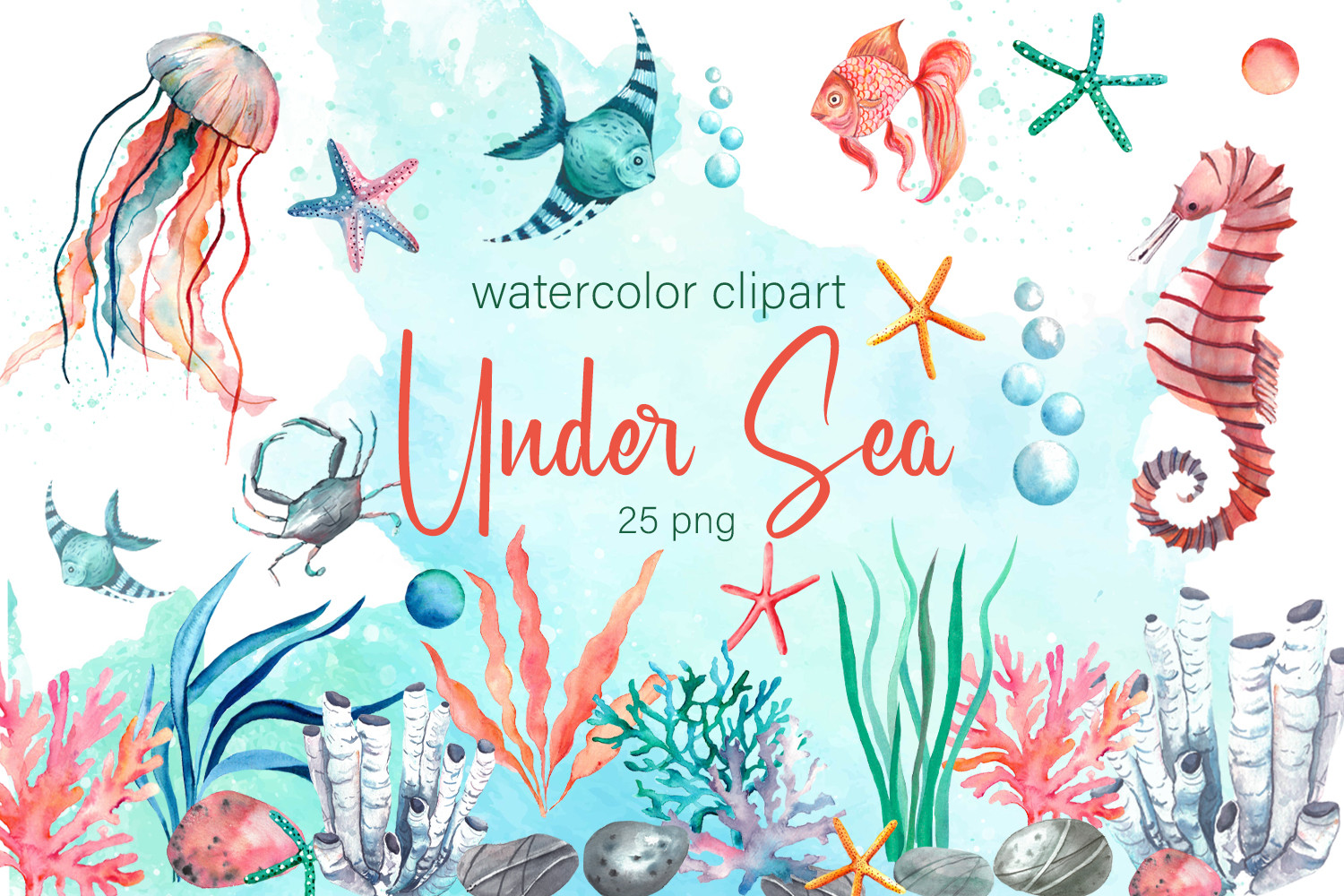 Nautical Watercolor Clipart. Ocean Png - photo 1