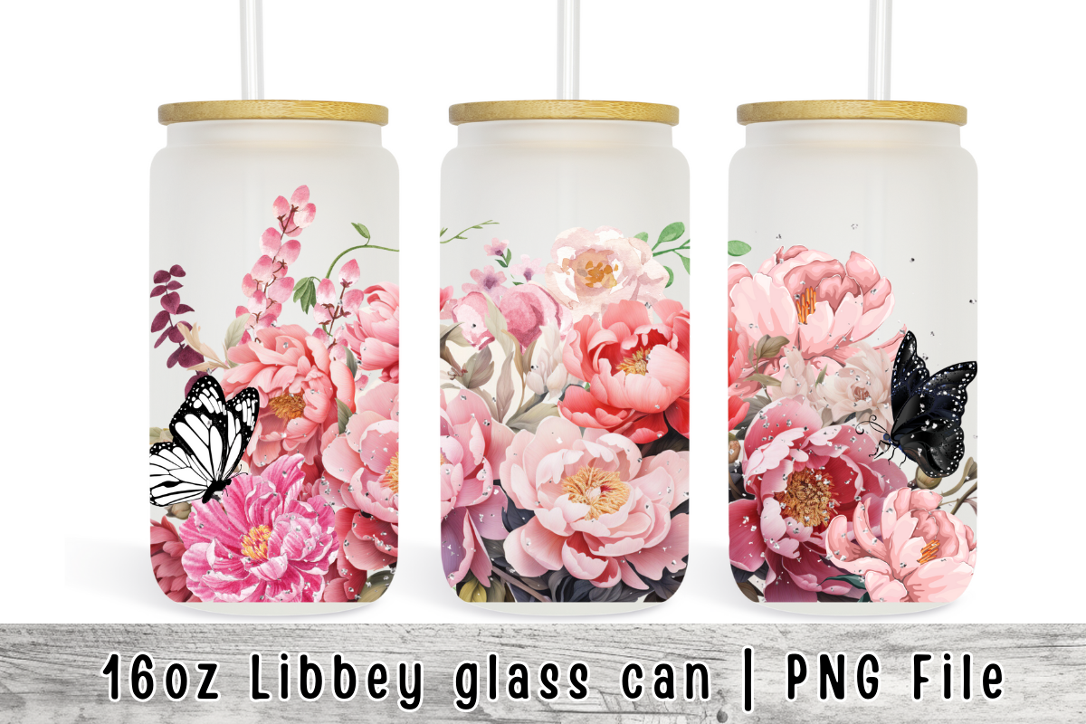 Pink Flowers Libbey Glass Can Wrap 16 Oz Graphic by sasikharn ...