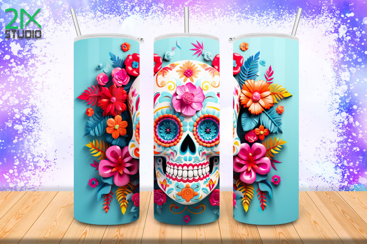 3D Sugar Skull Bright Florals No.2 Graphic by 21XSTUDIO · Creative Fabrica