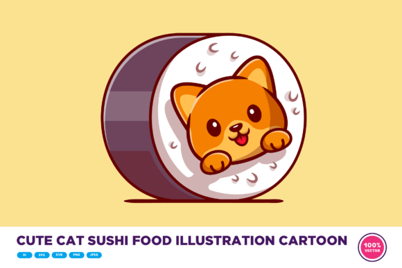 Cute Cat Sushi Food Illustration Cartoon