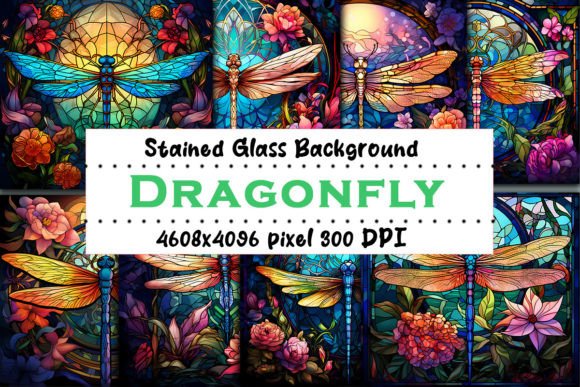 Dragonfly Stain Glass Background Bundle