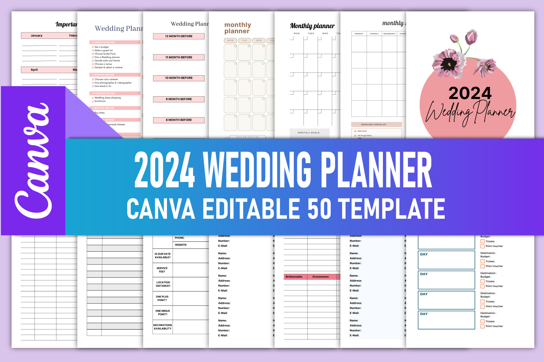 Editable 2024 Wedding Planner Canva KDP Graphic by rahimaartwork077 ...