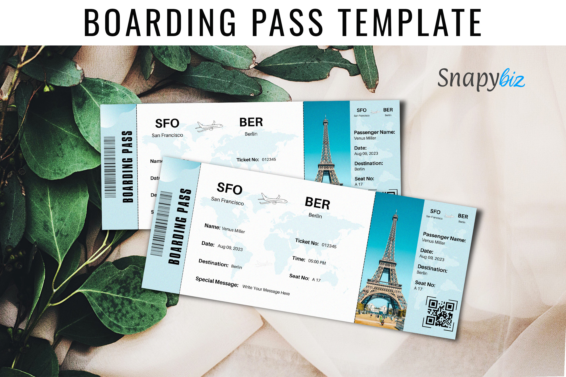 Editable Canva Boarding Pass Template