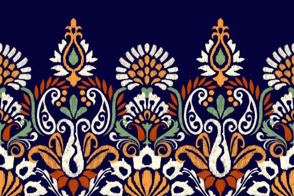 Ikat Floral Pattern Traditional Fabric Graphic by anchalee  display picture 1