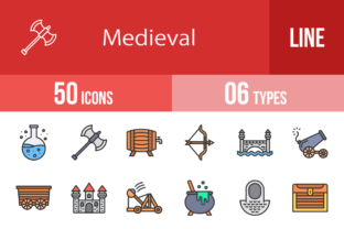 50 Medieval Filled Line Icons Graphic by IconBunny · Creative Fabrica