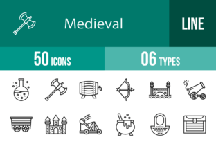 50 Medieval Line Icons Graphic by IconBunny · Creative Fabrica
