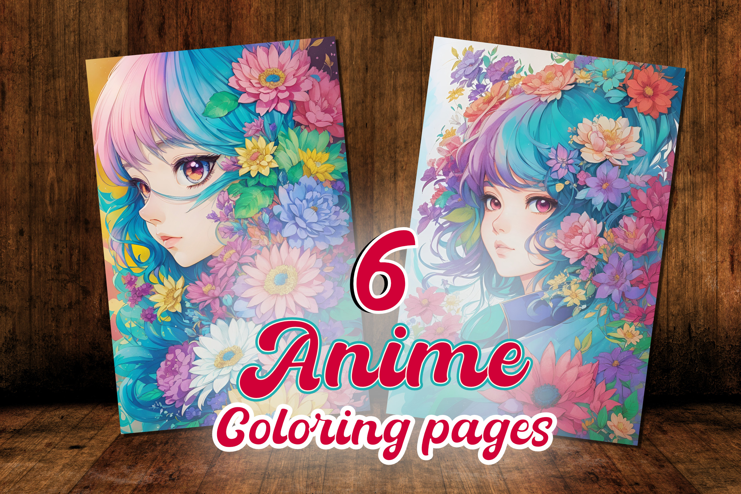 6 Anime Portraits Coloring Page - KDP