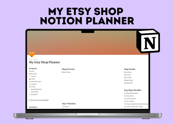 Notion Etsy Shop Dashboard Template
