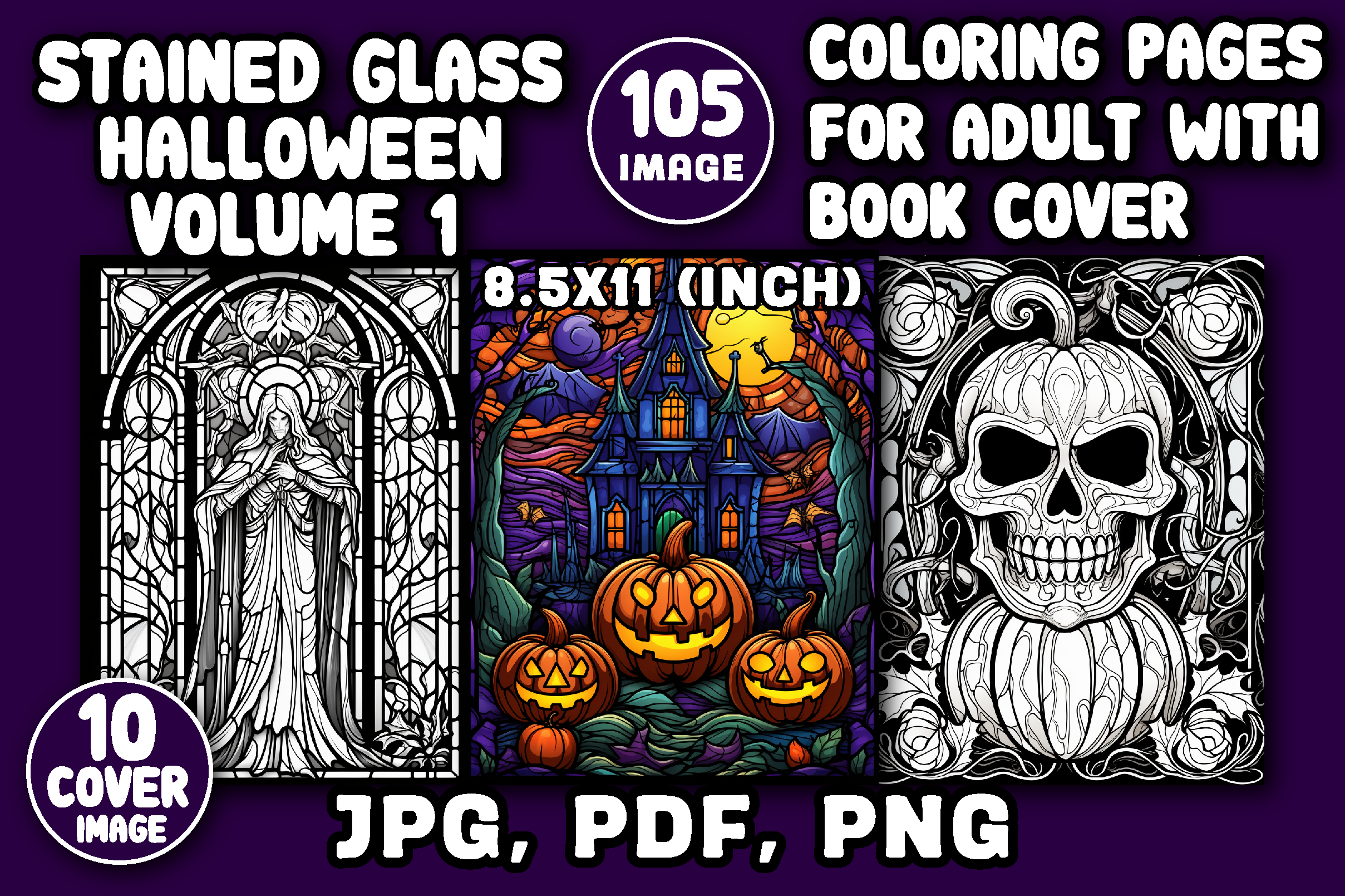 Stained Glass Halloween Coloring Page V1