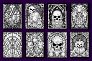 Stained Glass Halloween Coloring Page V1 Graphic by Printable Crafts ...