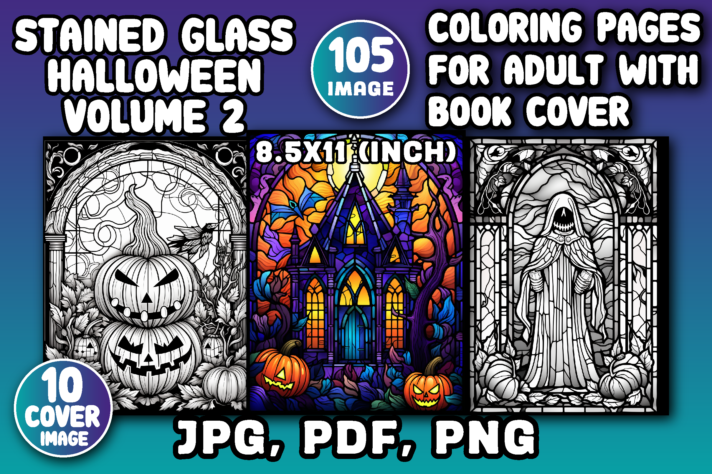Stained Glass Halloween Coloring Page V2