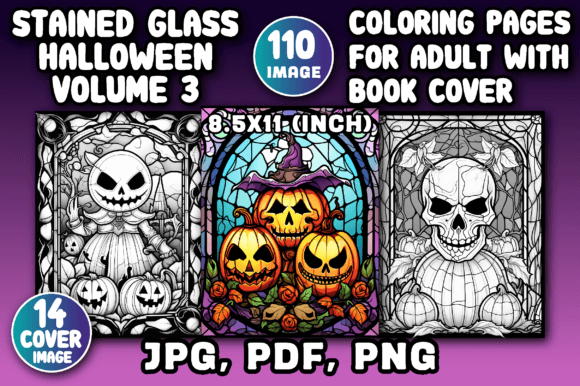 Stained Glass Halloween Coloring Page V3