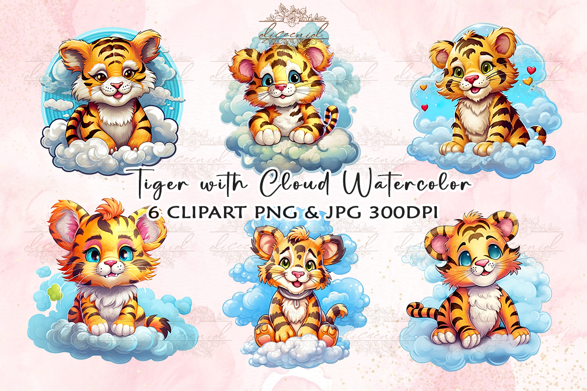 Tiger with Cloud Watercolor Clipart Graphic by Diceenid · Creative Fabrica
