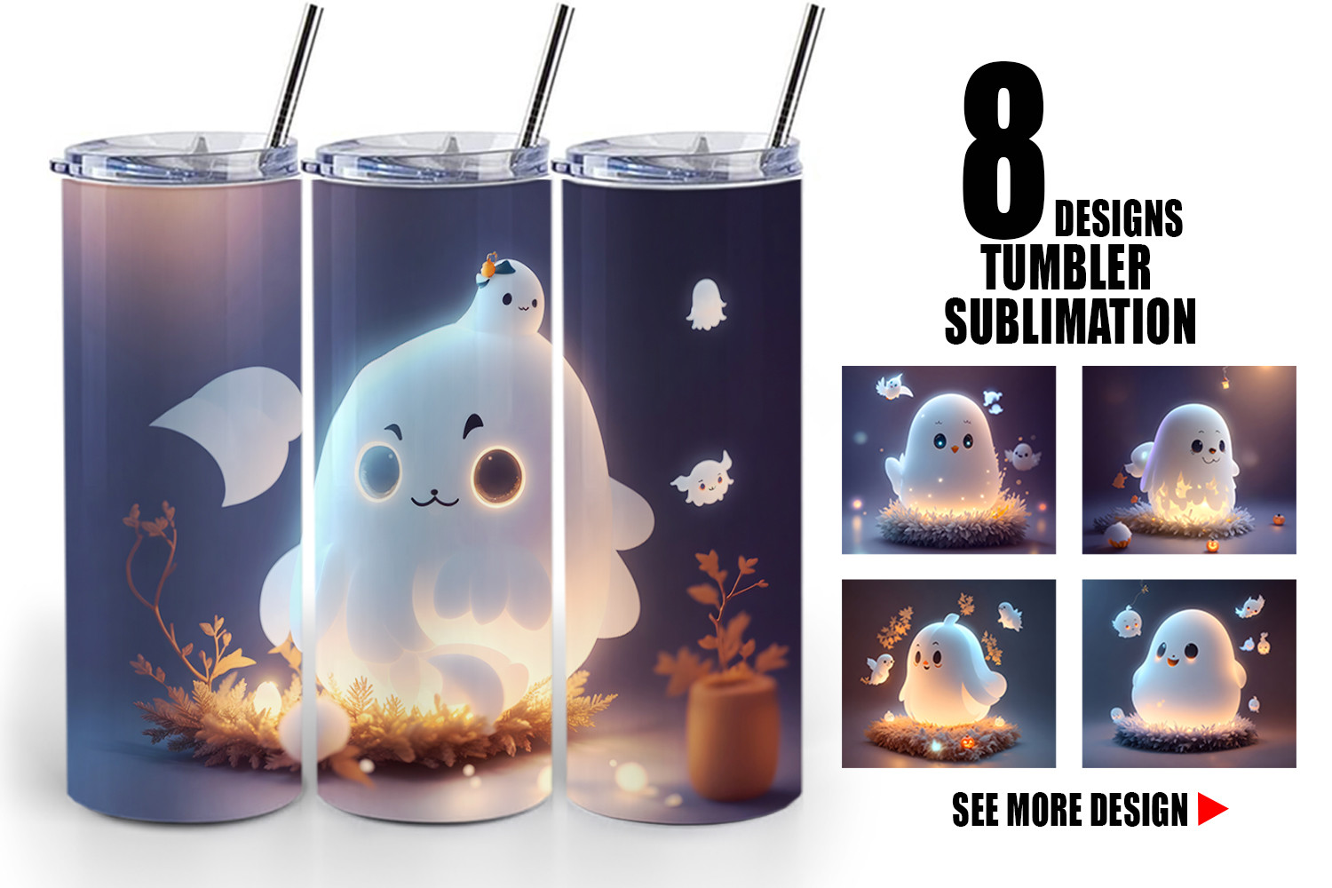 Tumbler 3D Cute Ghost Halloween Graphic by Artnoy · Creative Fabrica