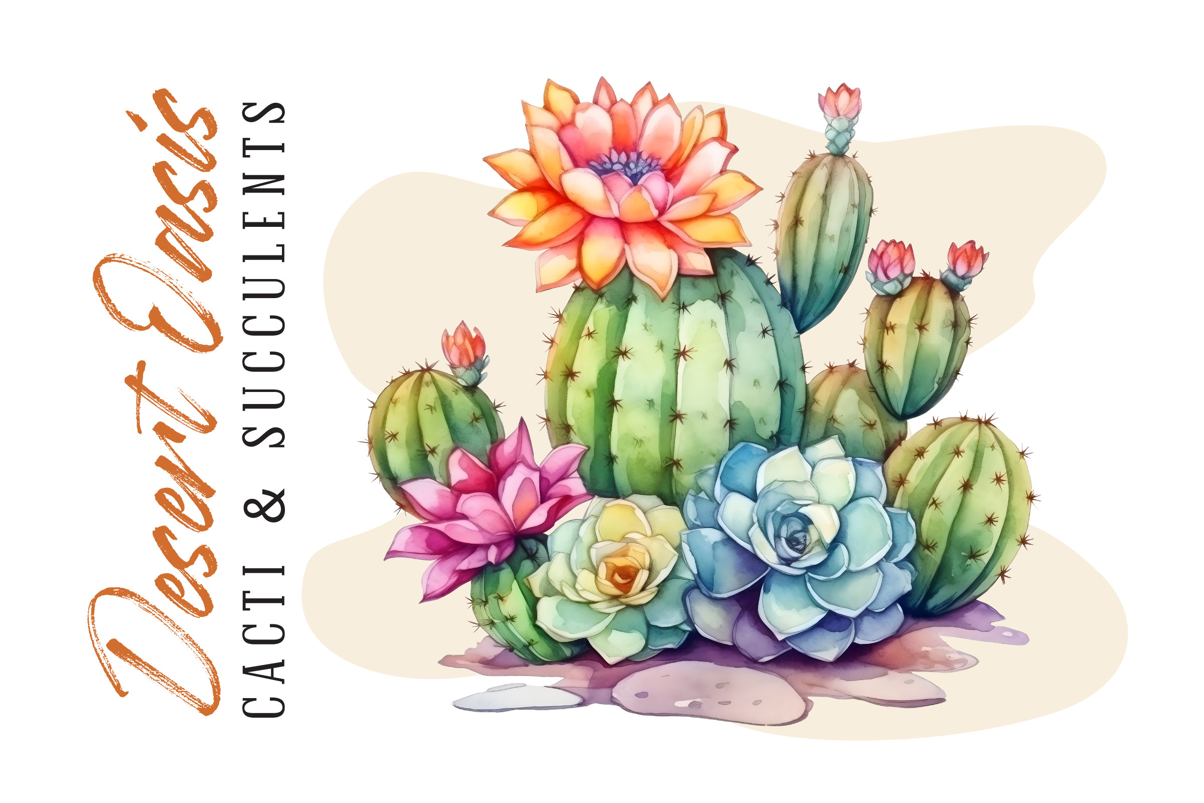 Watercolor Cacti, Cactus and Succulents Graphic by AmusingOwl  Creative  Fabrica