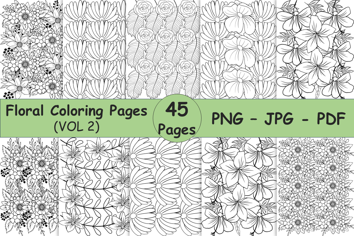 50 Floral Coloring Pages for Kids&Adults Graphic by Ahmed Sherif ...