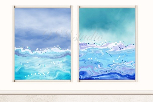 Blue Sea Wave Sky Wall Decor Fantasy Graphic by 988 studio Jay ...